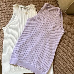 Trina Turk Ribbed Tank Tops in Cream and Lavender